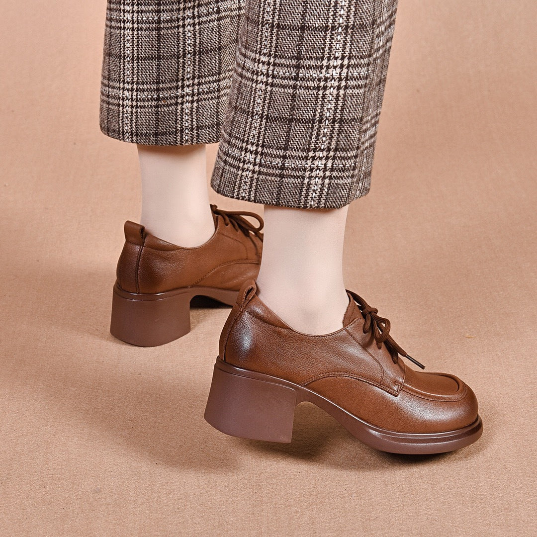 Women's Flat Retro Brown Thick Sole Deep Women's Casual Shoes