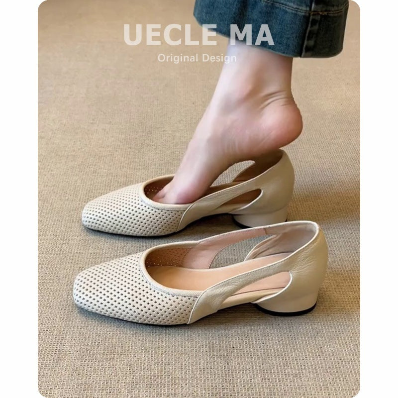 Soft Sheepskin French Cool Pumps Female Square Toe Heels