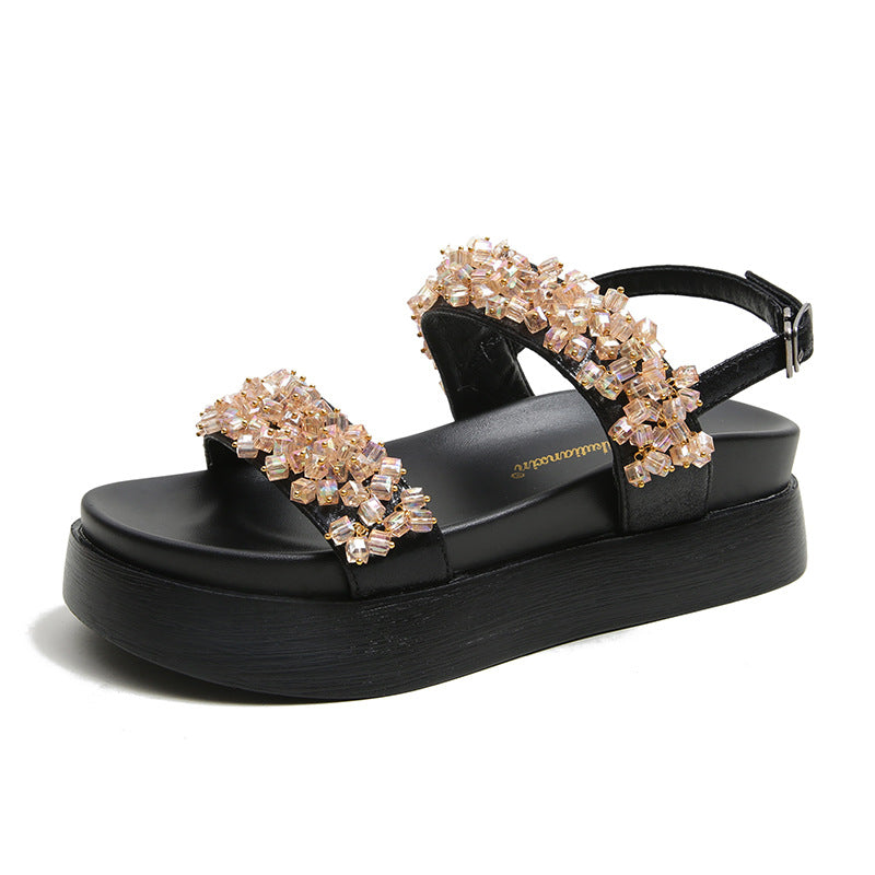 Women's Beaded Summer Outdoor Platform Fashion Buckle Sandals