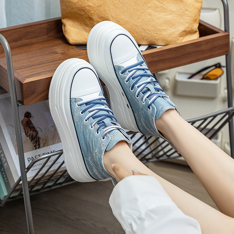 Women's Autumn Versatile Height Increasing Insole Muffin Canvas Shoes