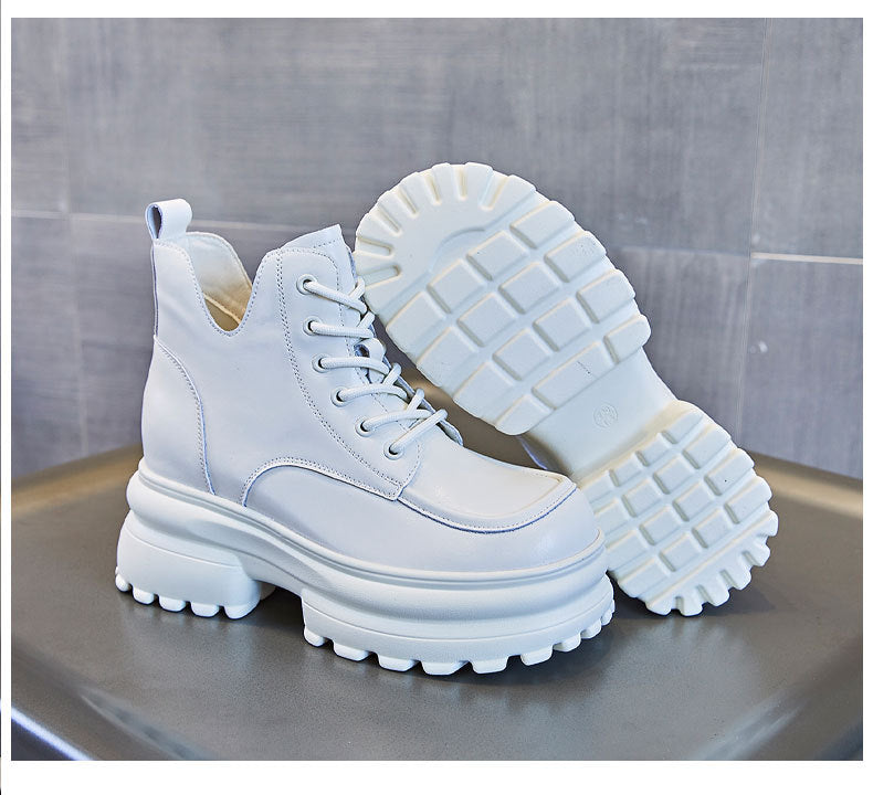 Women's Black Fashionable Ankle British Style Platform Boots