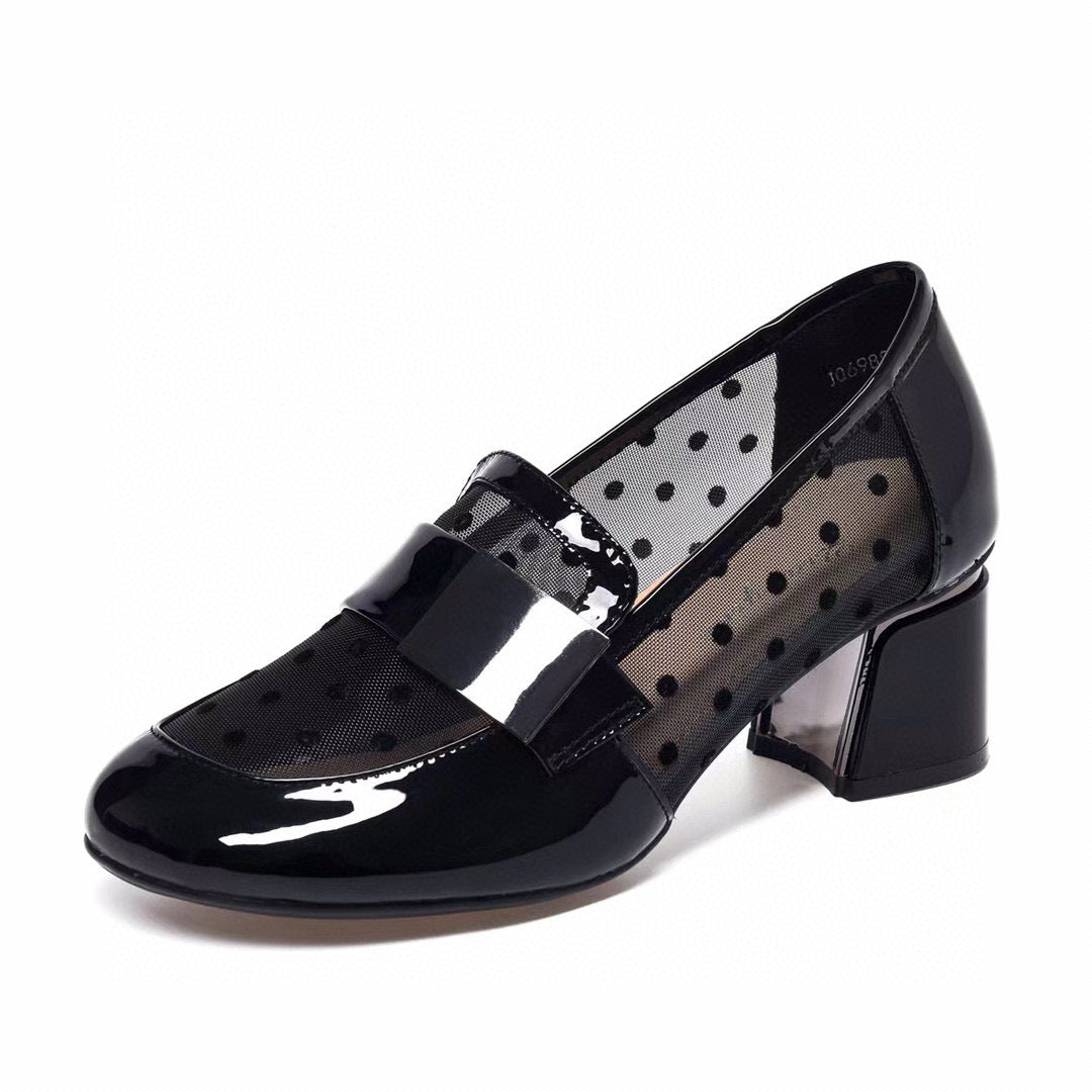 Women's High Spring Round Head Chunky Patent Heels