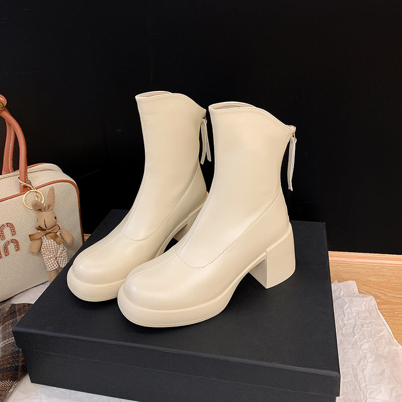 Women's Send Korean Ankle Small White Round Boots