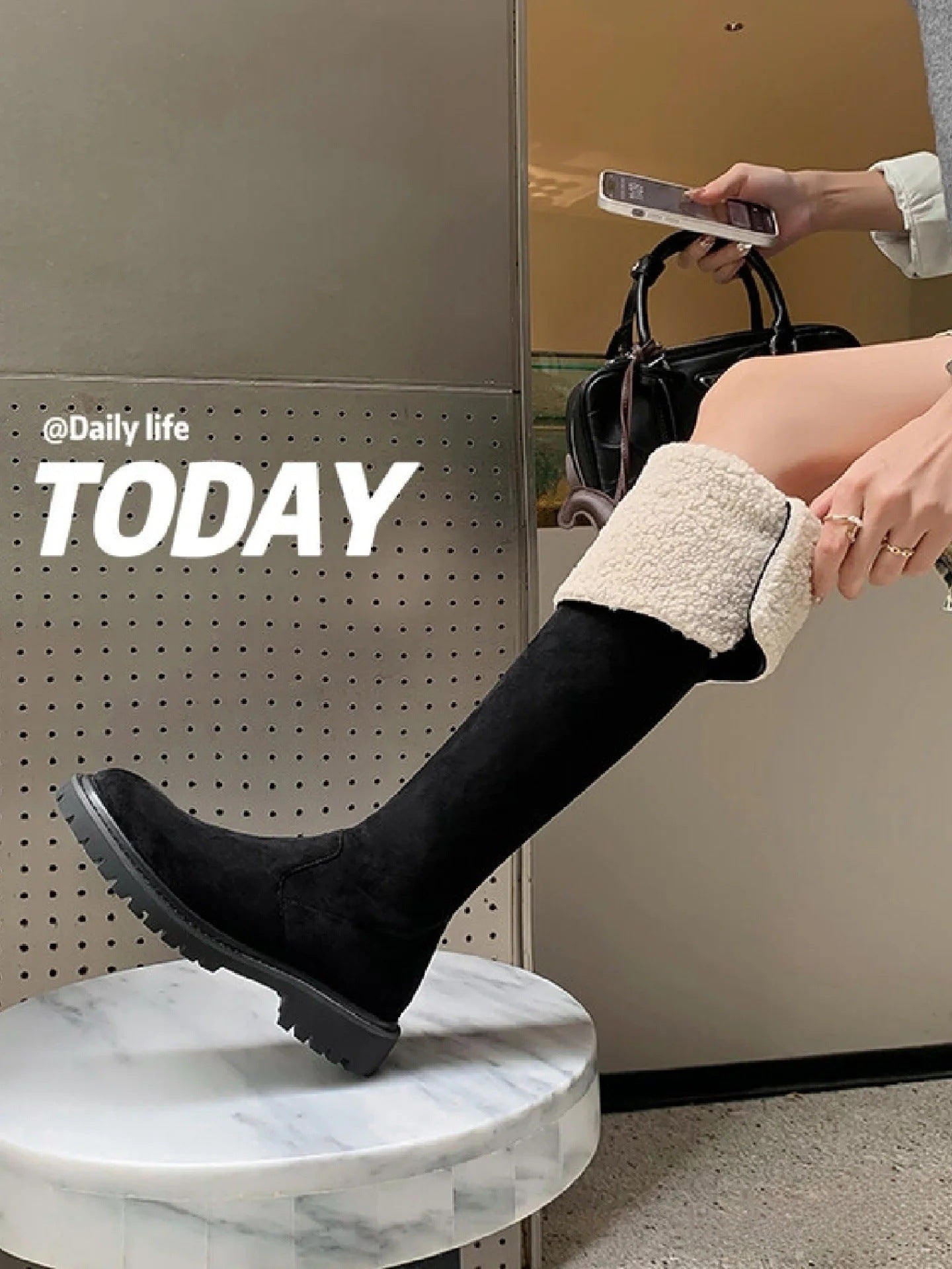 Women's Big Autumn Fur Integrated Knight Fleece-lined Boots