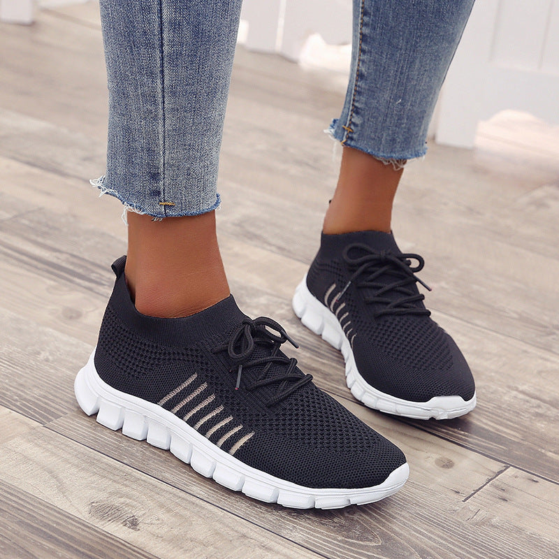 Women's Size Low-cut Platform Breathable Flying Woven Soft Bottom Casual Shoes