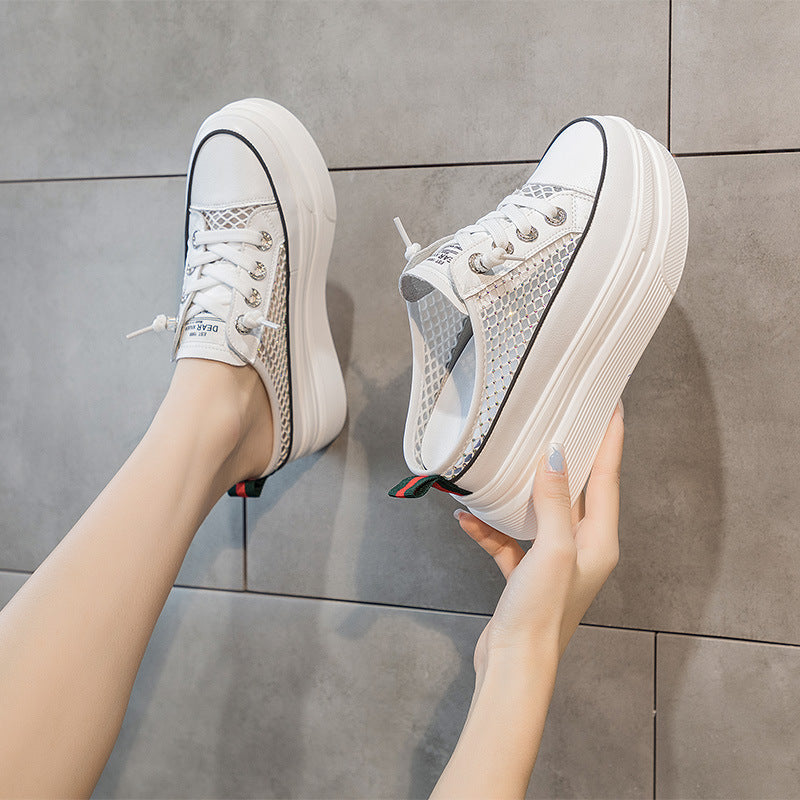 Women's Toe Cap Half Summer Wear Mesh Breathable Platform Slippers