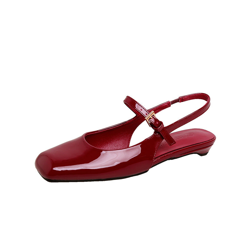 Women's Cowhide Version French Closed Toe Mary Jane Buckle Sandals