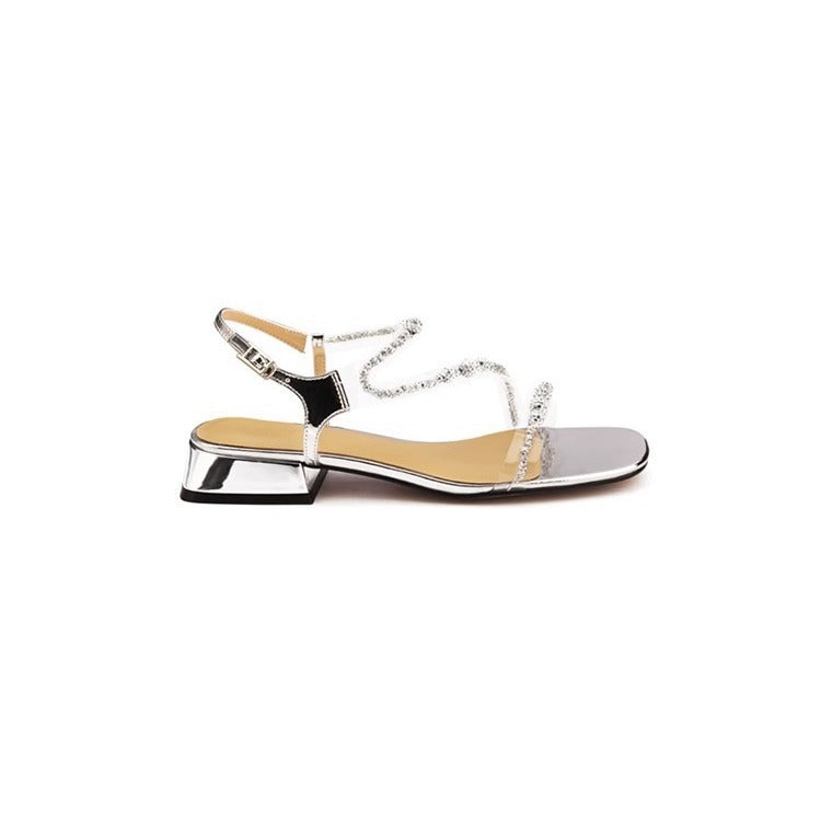 Women's Rhinestone With Chunky Summer Sier Heels