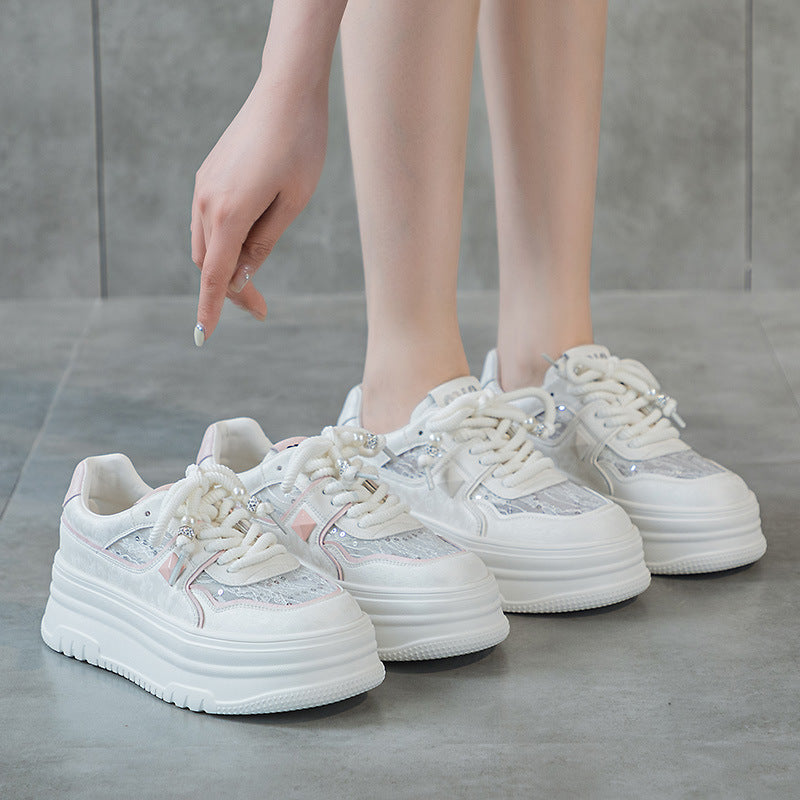 Women's Surface White Spring Sports Genuine Lace Casual Shoes