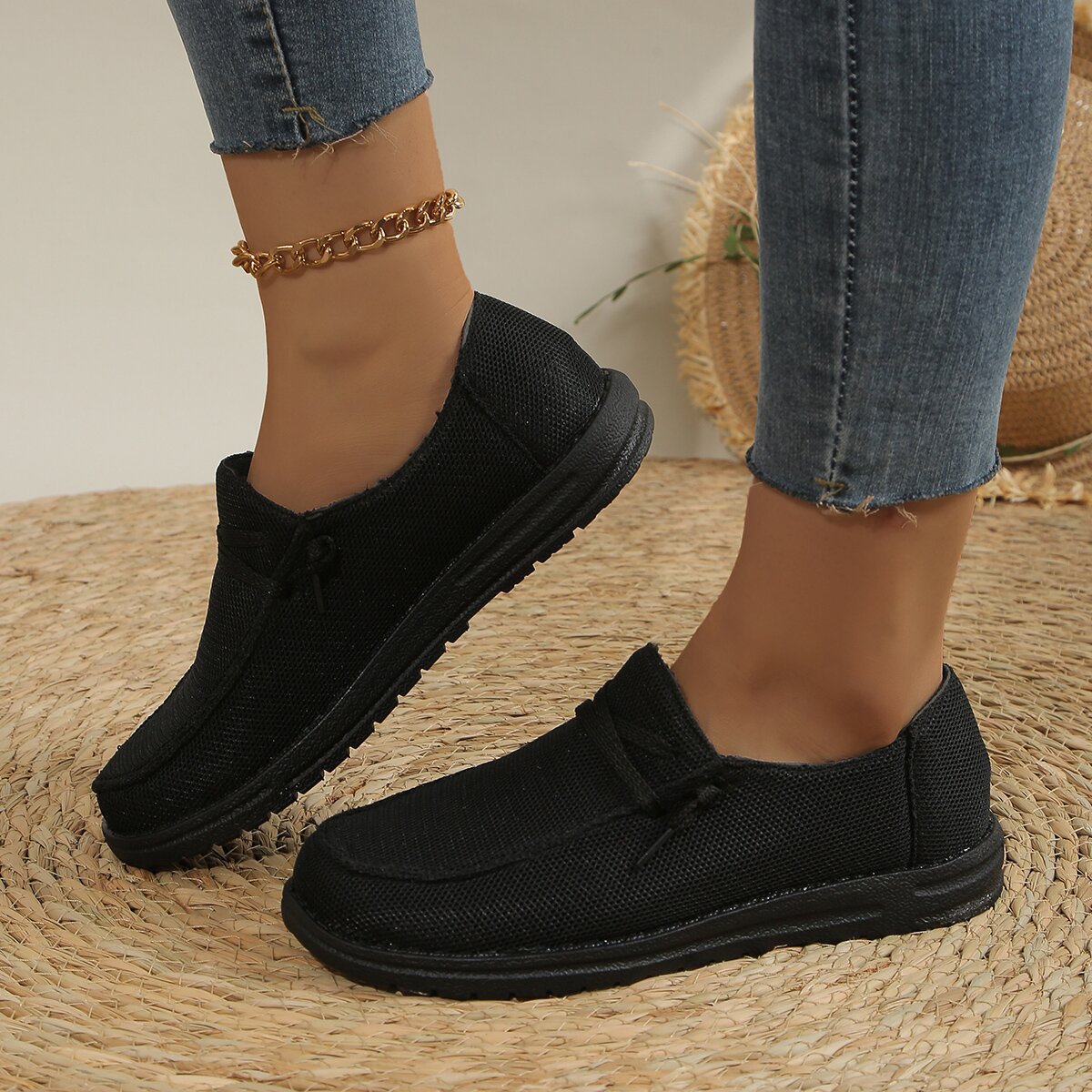 Women's Lace Up Flat Oversized Slip-on Casual Shoes