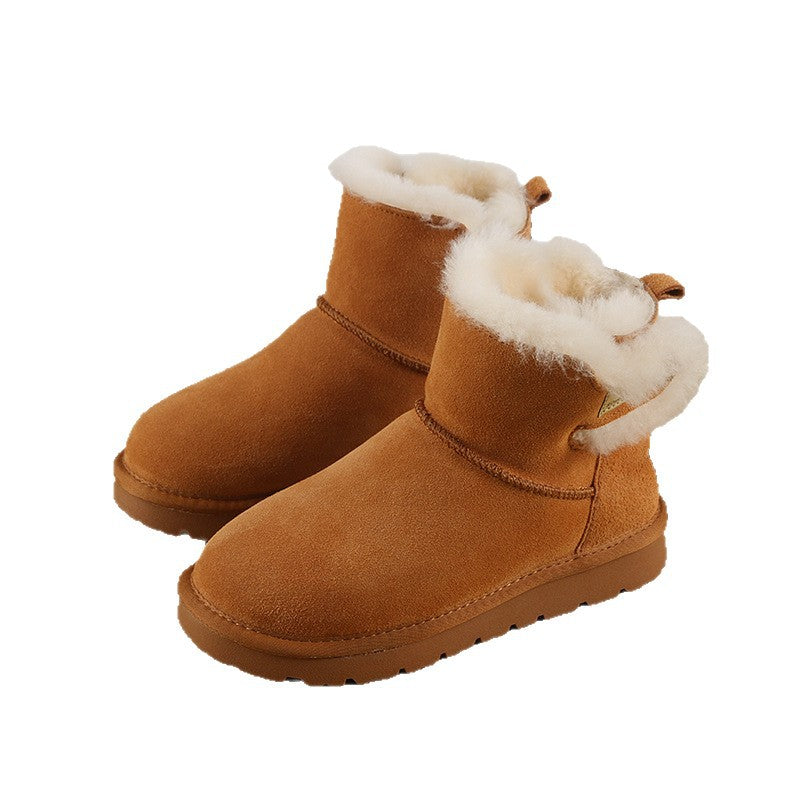 Women's Genuine Fur Integrated Waterproof Ankle Fleece-lined Snow Boots