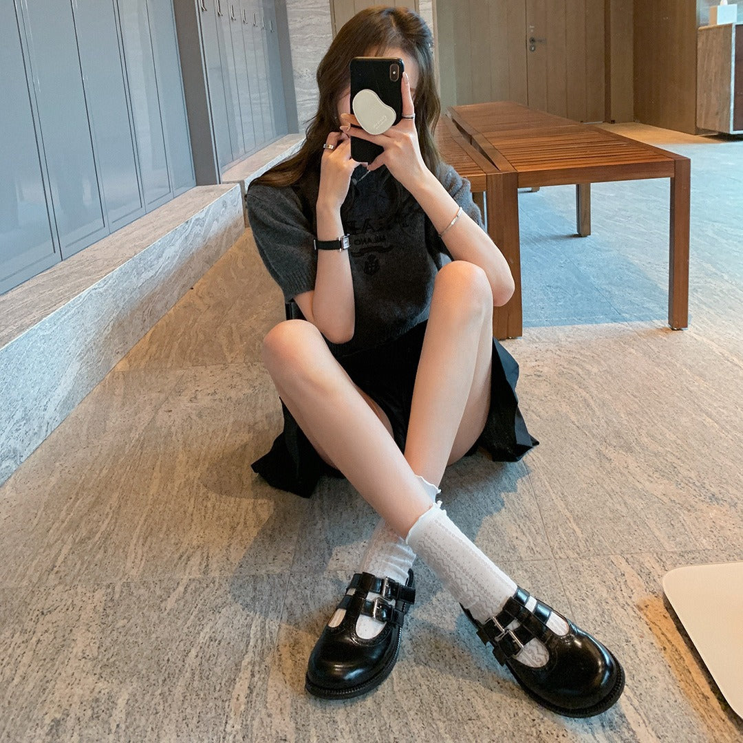 Women's Round Head Double Buckle Lazy Pump Mules Slippers