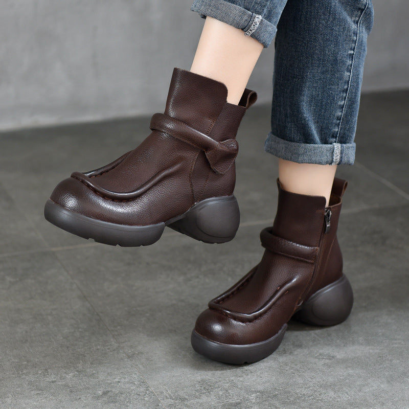 Women's Toe Genuine First Layer Cowhide Platform Boots