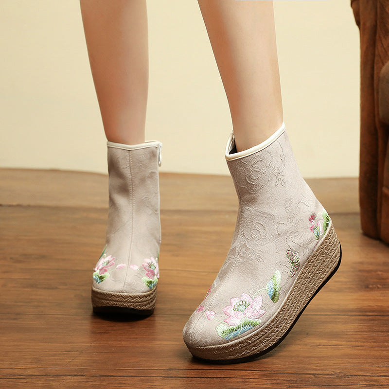 Jacquard Ethnic Style Fleece-lined Cotton Gold Mink Veet Lining Women's Shoes