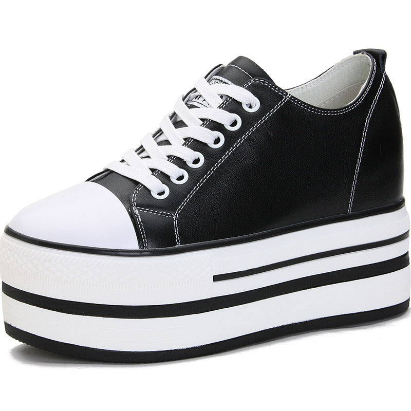 Women's White Height Increasing Insole Classic Korean Sneakers
