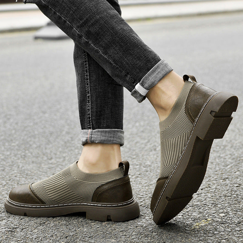 Men's Cloth Cover Brogue Stitching Inner Height Leather Shoes