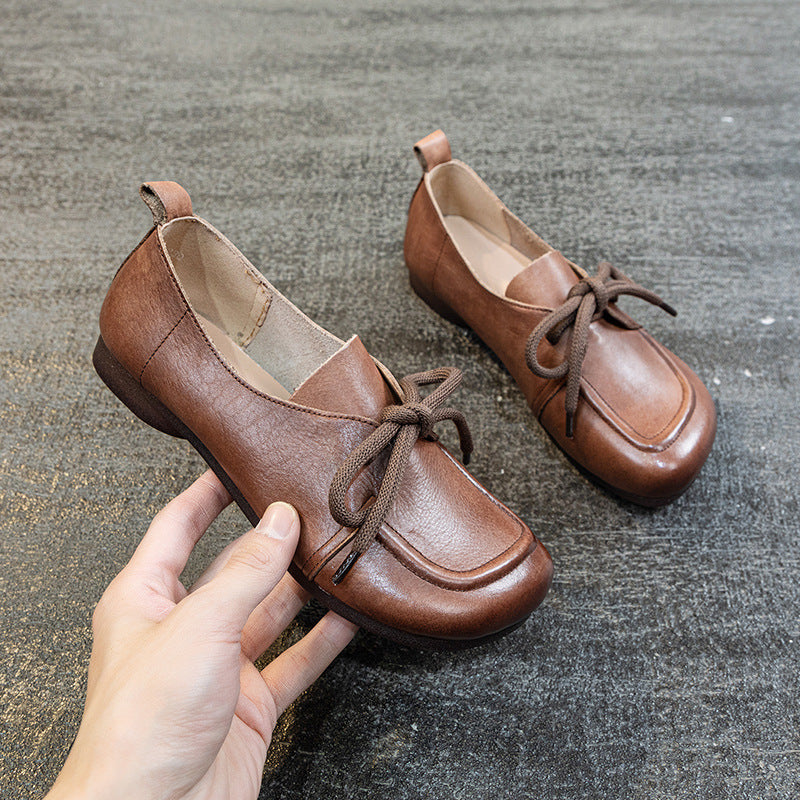 Women's Bottom Top Layer Cowhide Retro Handmade Casual Shoes