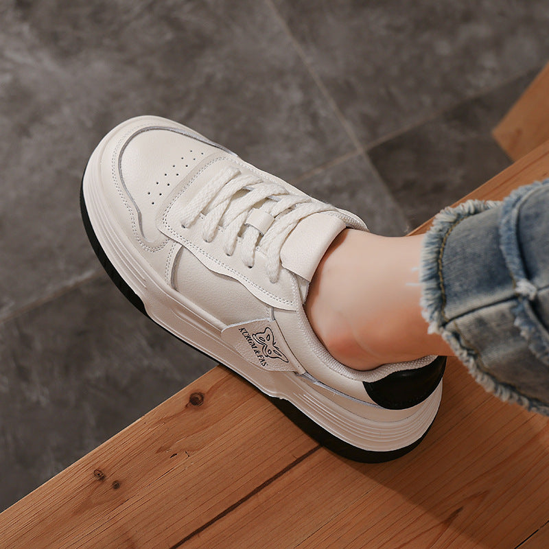 Women's First Layer Cowhide Board Thick Bottom Casual Shoes