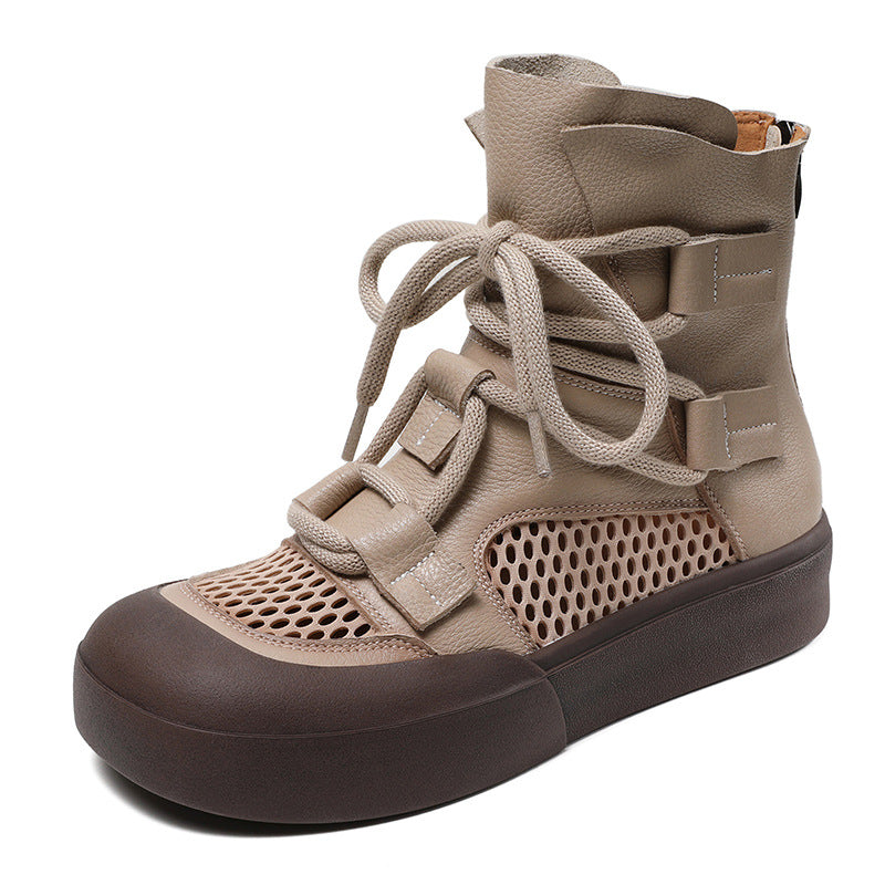 Women's Summer Genuine Retro Easy Matching Mesh Hollow Out Boots