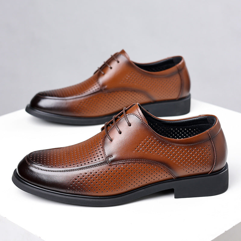 Men's Cowhide Soft Bottom Breathable Hollow Business Leather Shoes