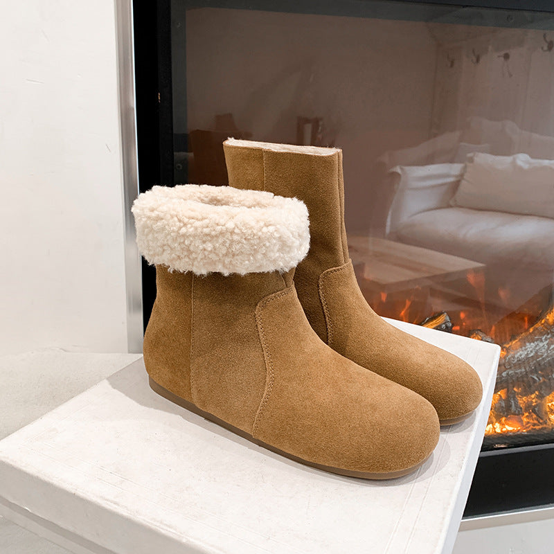 Women's Height Increasing Insole Fleece-lined Short Retro Snow Boots