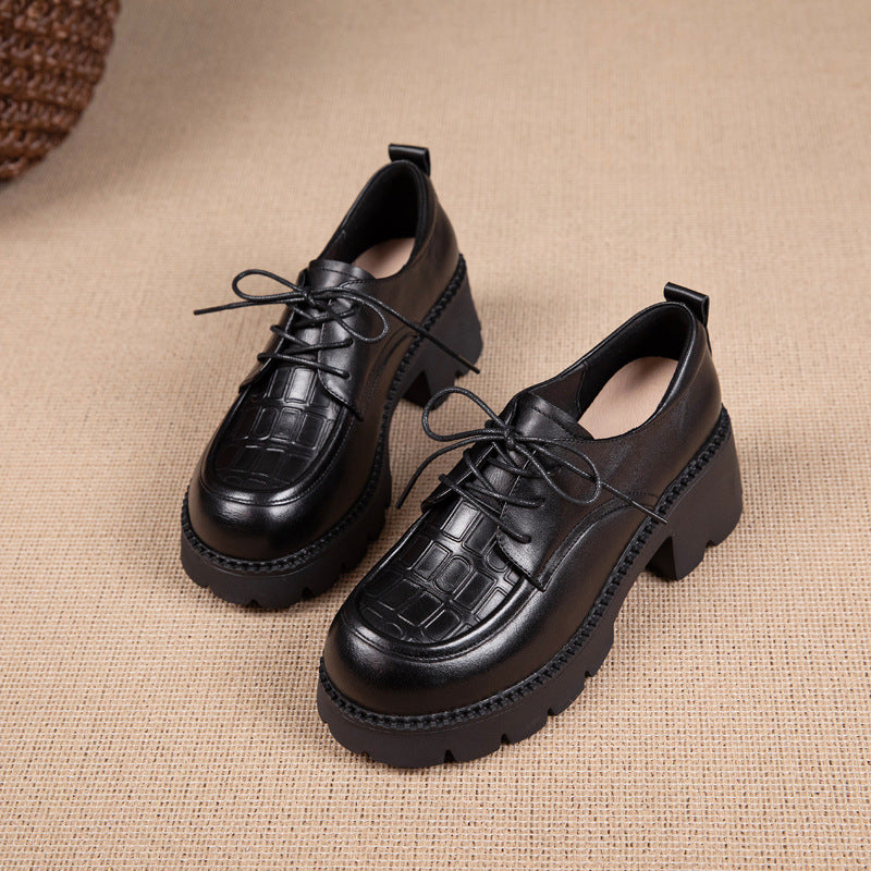 Women's First Layer Cowhide Leisure Foam Platform Casual Shoes