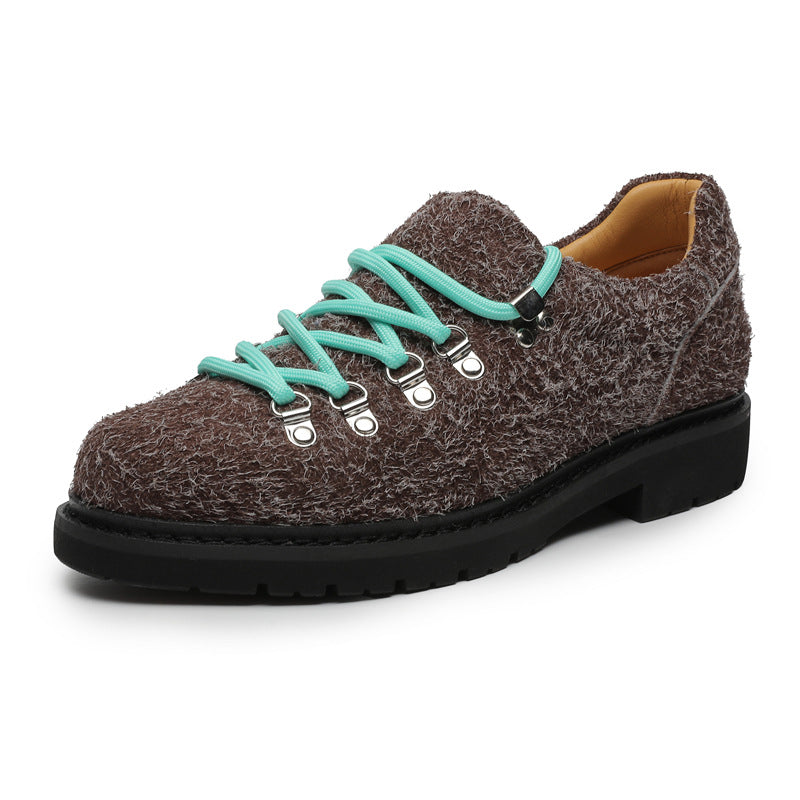 British Style Round Head Suede Derby Thick Casual Shoes