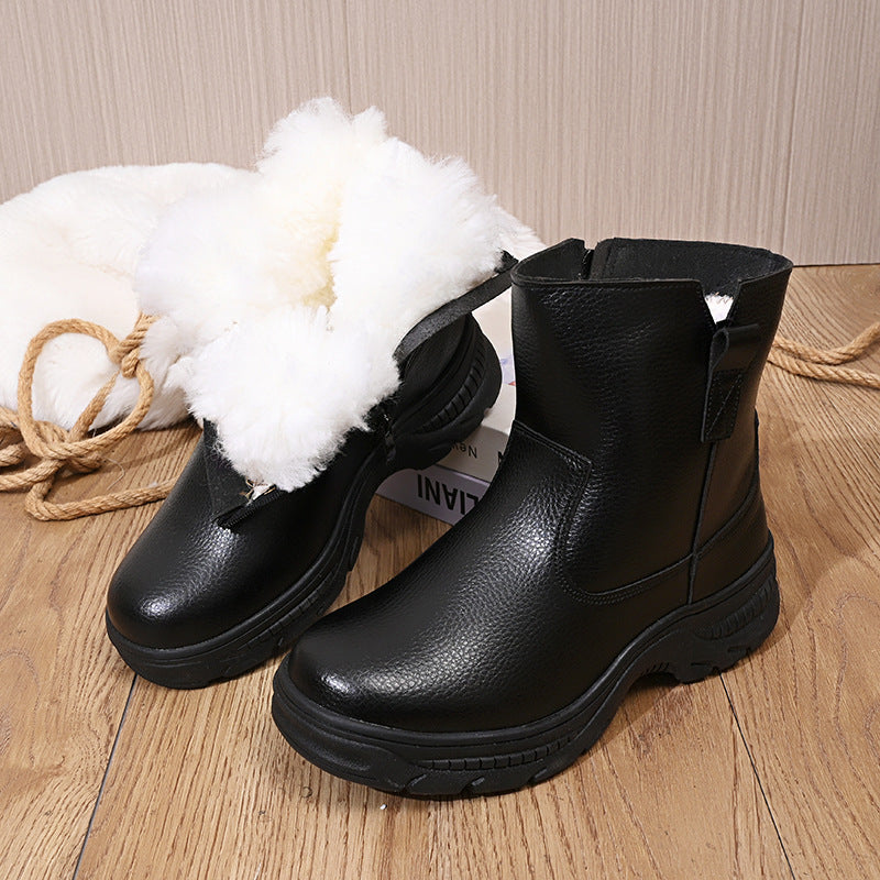 Women's & Men's Waterproof Windproof Fur Integrated Leisure Slip-on Snow Boots