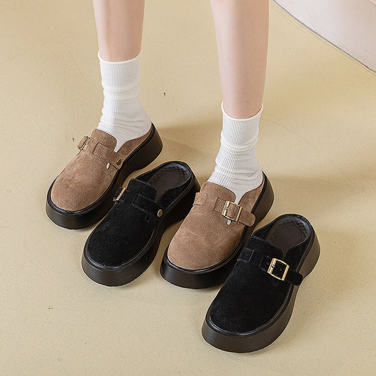 Women's Closed Toe Half Platform Solid Color Slippers