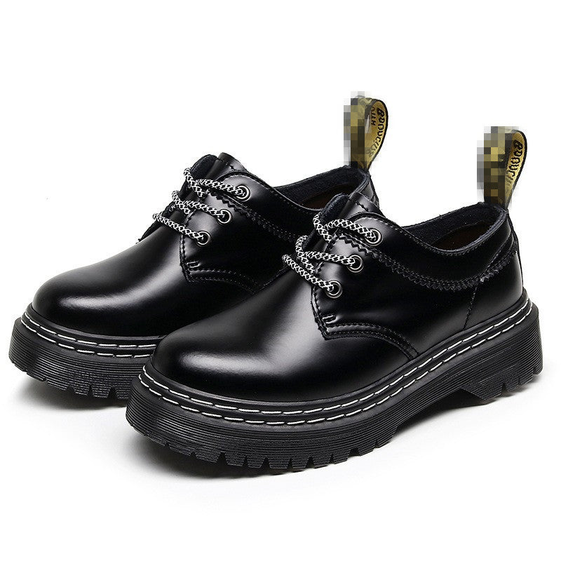 Thick Bottom Holes Martin Female Low-cut Genuine Leather Shoes