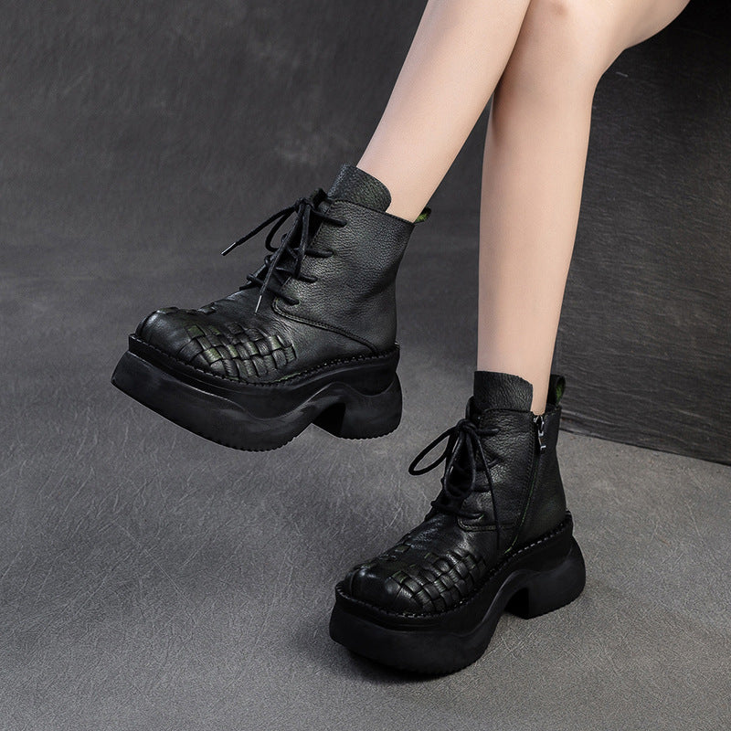 Women's Winter Doll Head Woven Brushed Platform Boots
