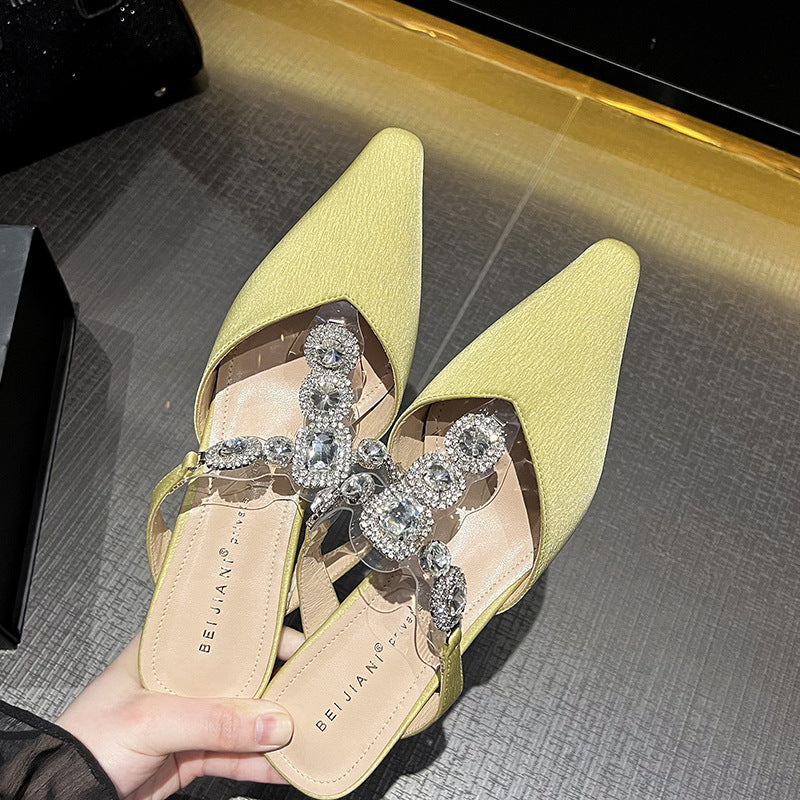 Beautiful Sier Half Diamond With Closed Toe Heels