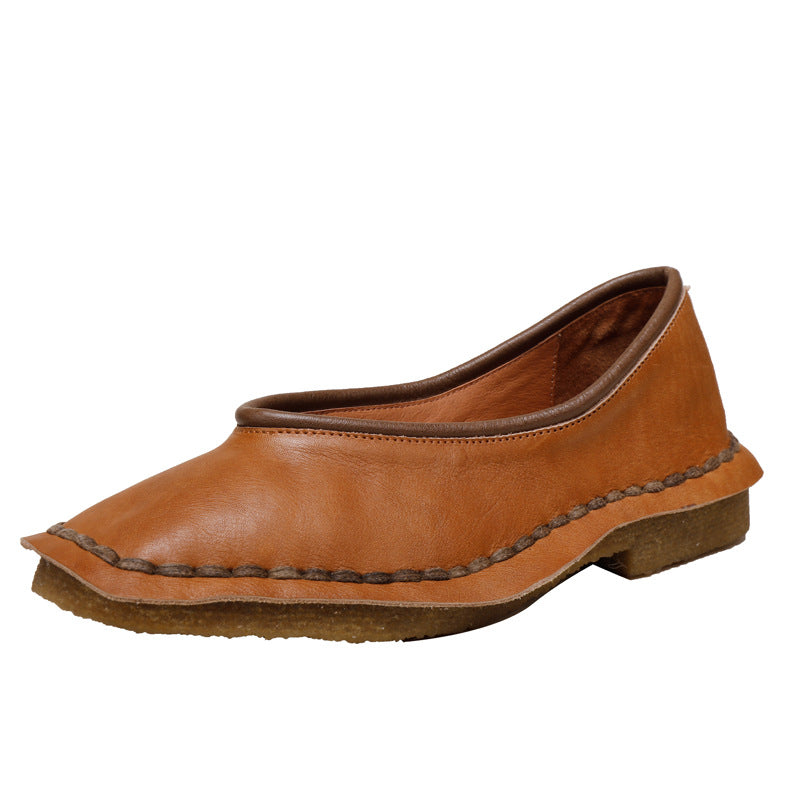 Women's Square Toe Soft Sole Hand Stitching Vintage Casual Shoes