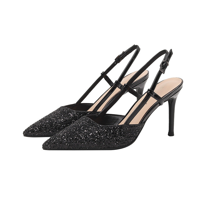 Women's Wedding Stiletto Low-cut Back Empty Strap High Slippers