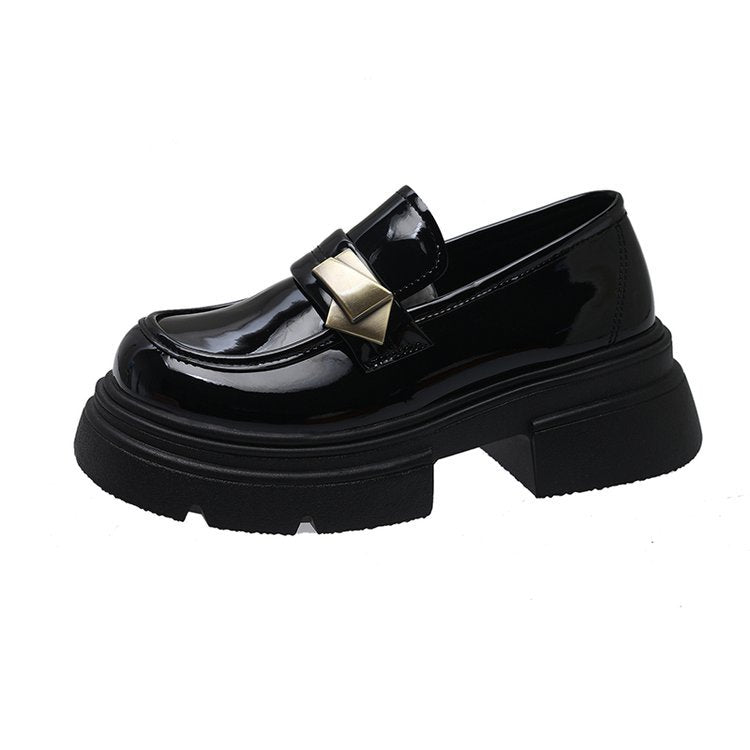 Women's Black Thick-soled British Style Small Spring Loafers