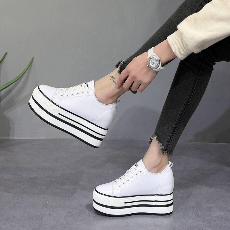 Women's White Height Increasing Insole Classic Korean Sneakers