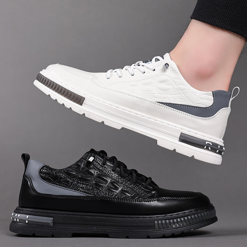 Men's Invisible Inner Height Increasing White Casual Shoes