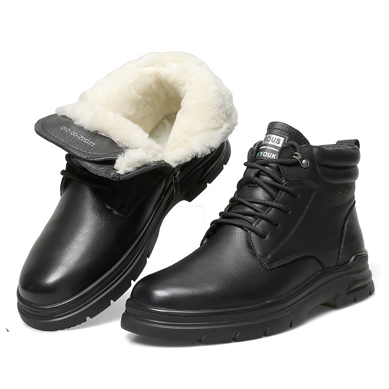 Men's Fur First Layer Cowhide High-grade Winter Snow Boots