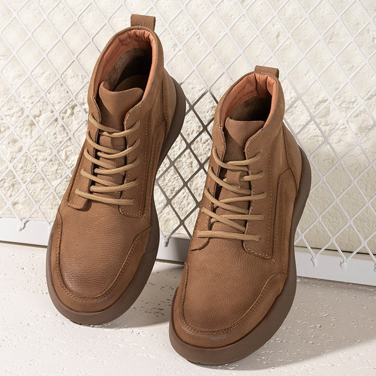 Men's With Fleece Lining Warm Martin First Layer Cowhide Boots