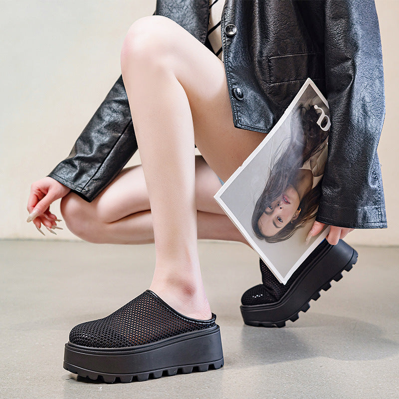 Women's Mesh Closed Toe Half Outer Wear Slippers