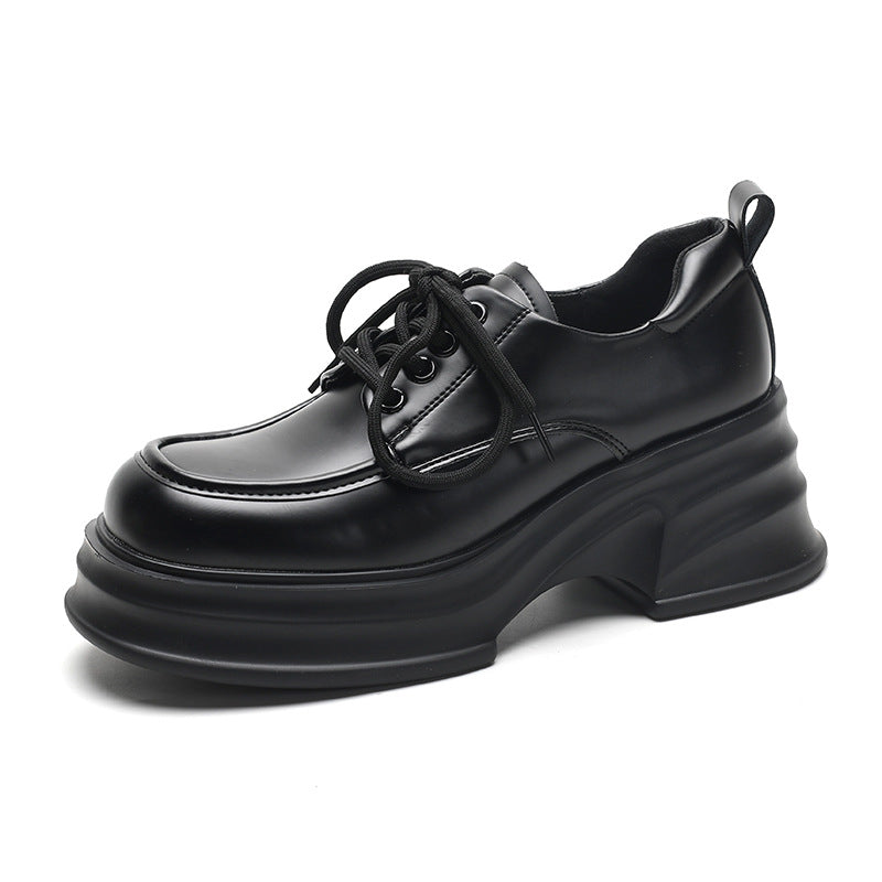 Women's Platform Thick Bottom Black Genuine Small Retro Loafers