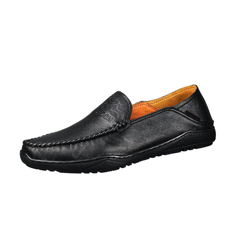 Men's Layer Cowhide Breathable One Pedal Round Leather Shoes