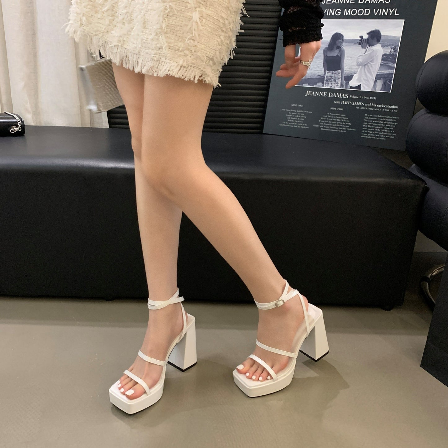 Waterproof Platform Square Toe High Model Heels