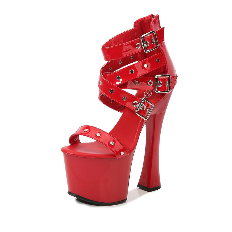Chunky Model Rivet Pull-on Roman High Heels