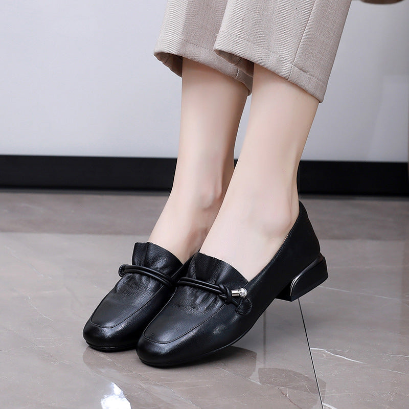 Women's Toe Chunky Low Beaded Soft Bottom Loafers