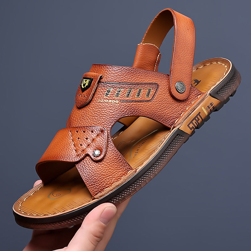 Men's Yuan Double-headed Layer Cowhide Summer Pump Sandals