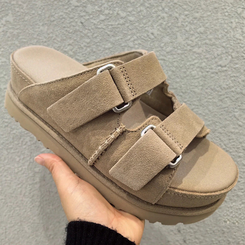 Women's Buckle Genuine Outdoor Height Increasing Open Sandals