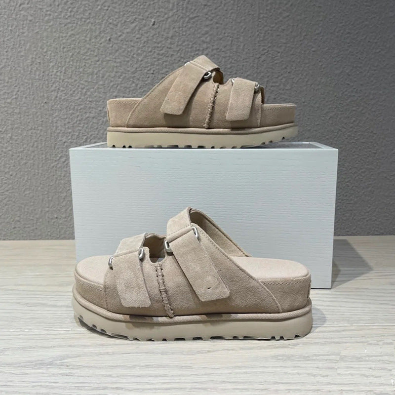 Women's Buckle Genuine Outdoor Height Increasing Open Sandals