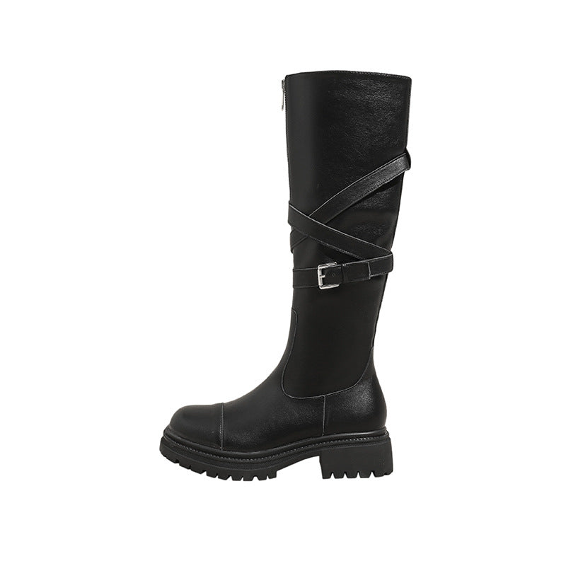 Buckle Decoration Thick Bottom Motorcycle Knight High Boots