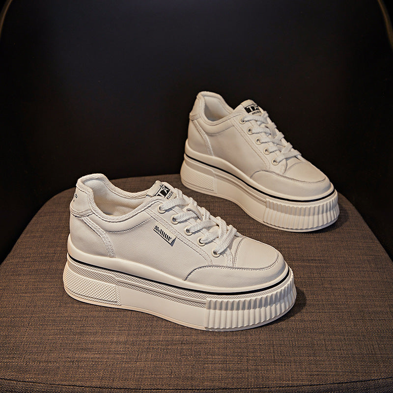 Women's White Summer Black Panda Thick Bottom Height Increasing Sneakers